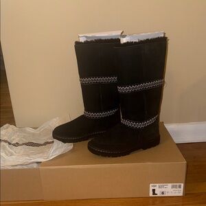 UGG Black Boots with White Pattern Trim